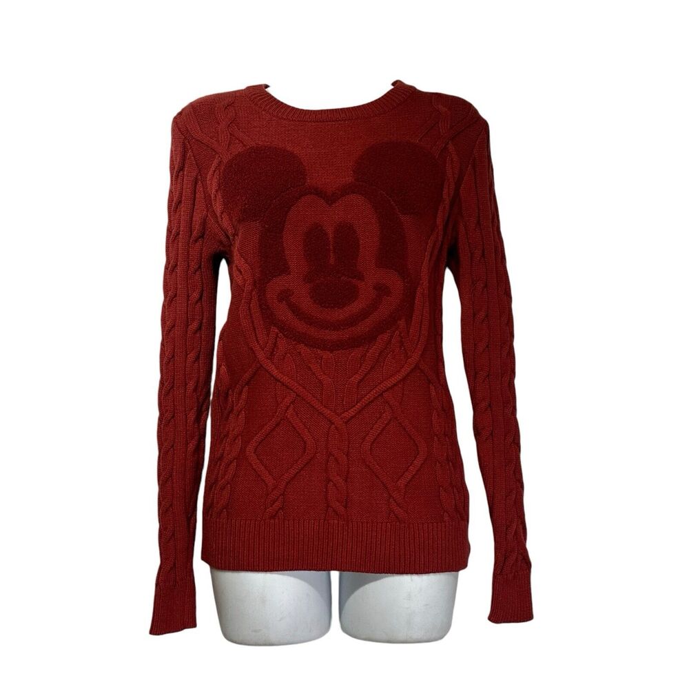 Disney Mickey Mouse Sweater Cable Knit Pullover Crewneck Sweater Size XS